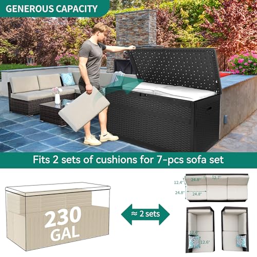 XXL 230 Gallon Double-Wall Resin Rattan Outdoor Storage Box (Gray) V247245