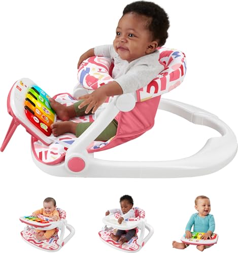 Pink Portable Baby Chair with Piano Toy & Snack Tray W9796