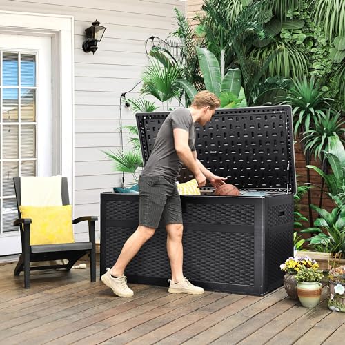 XXL 230 Gallon Double-Wall Resin Rattan Outdoor Storage Box (Gray) V247245