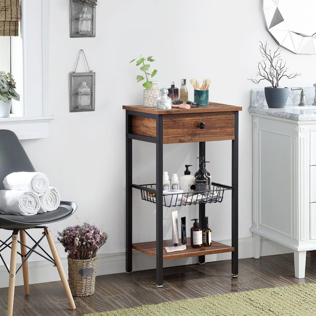 Brown Tall Side Table with Basket O590728