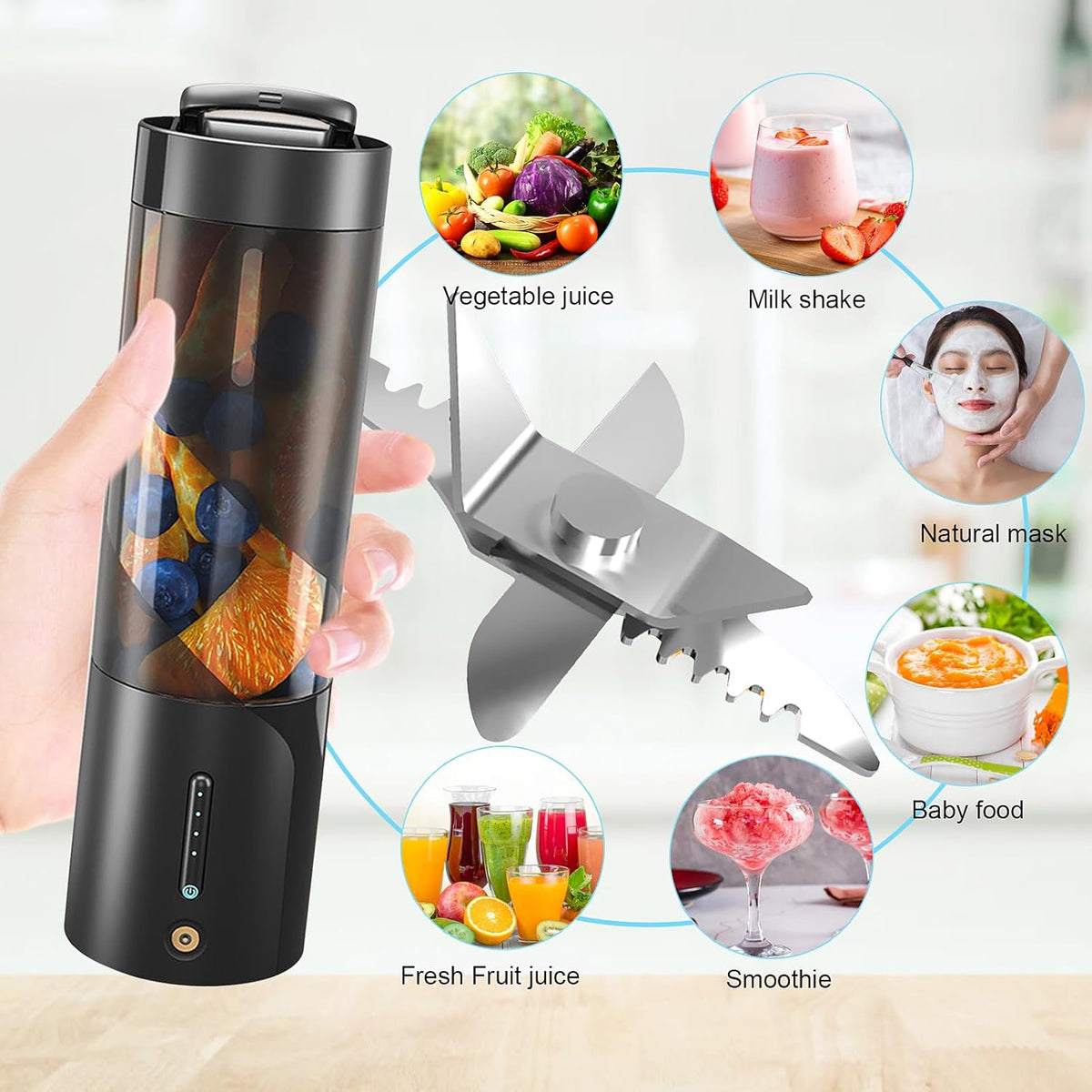 USB Rechargeable Portable Blender with 6 Blades and Cleaning Brush H126663