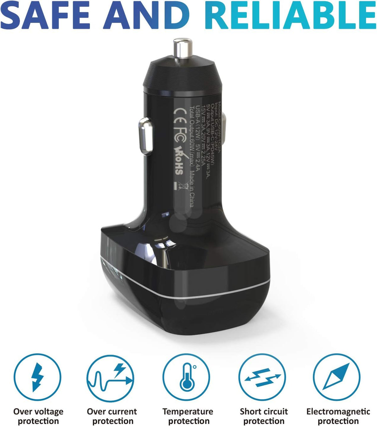 USB C Car Charger with Dual USB Port A6392