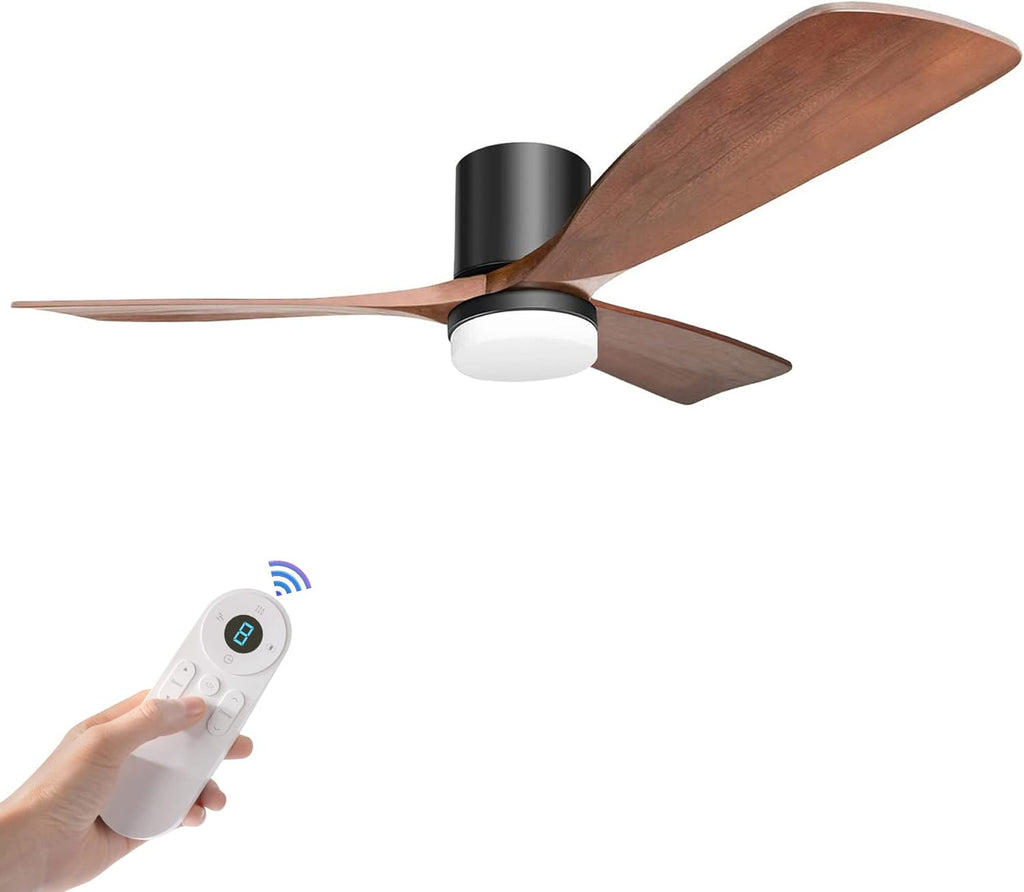 52 Ceiling Fan with Remote Control 6 Speed 9 Timer 3 Carved Walnut Blades Reversible DC Motor H142