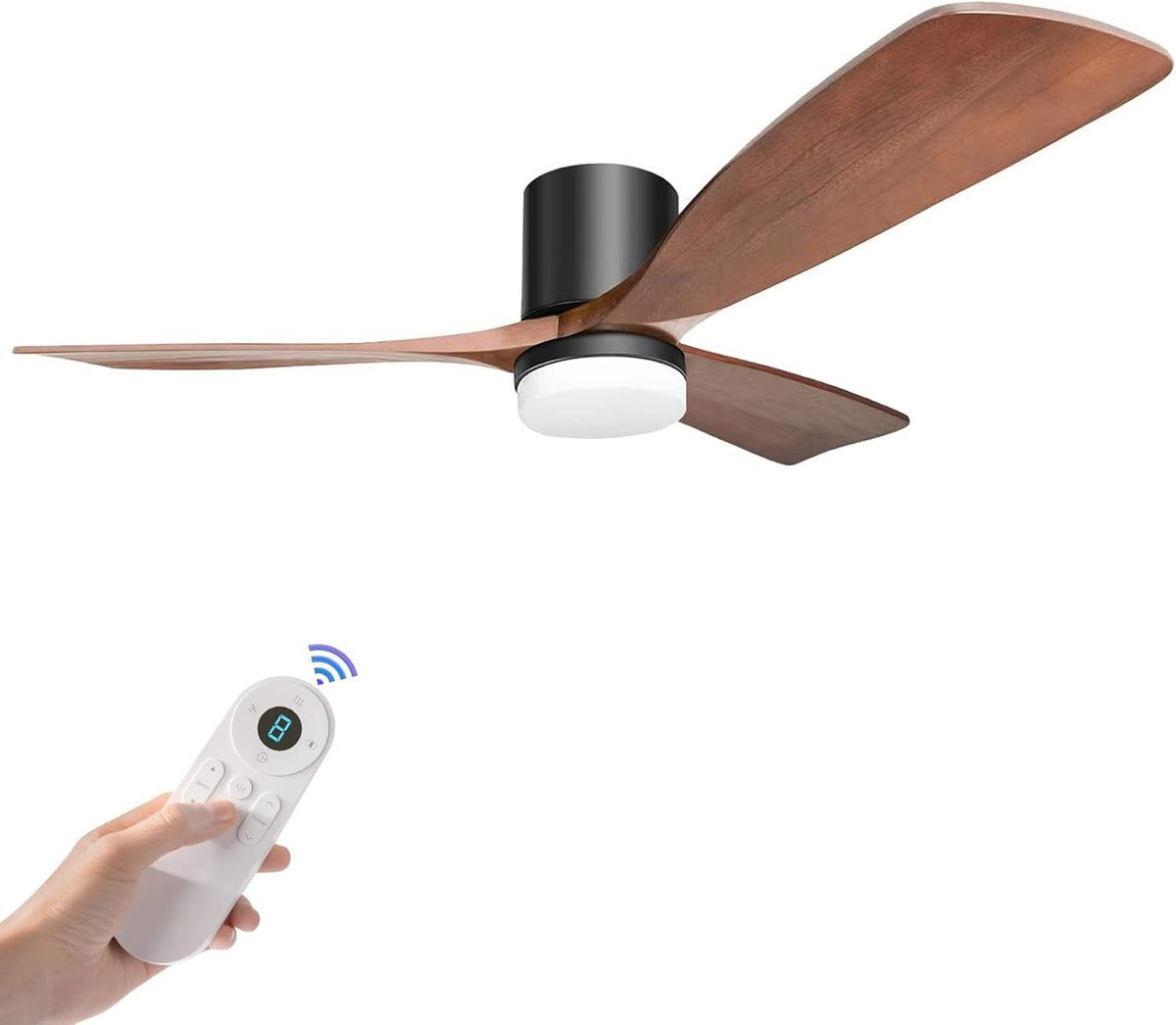 52 Ceiling Fan with Remote Control 6 Speed 9 Timer 3 Carved Walnut Blades Reversible DC Motor H142