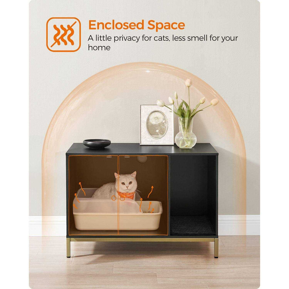 Modern Cat Litter Box Enclosure with Scratching Mat T2244