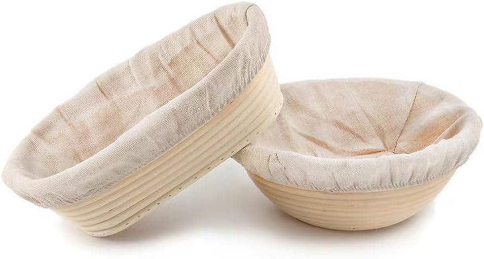 Set of 2 Round & Oval Rattan Banneton Bread Proofing Baskets P38901