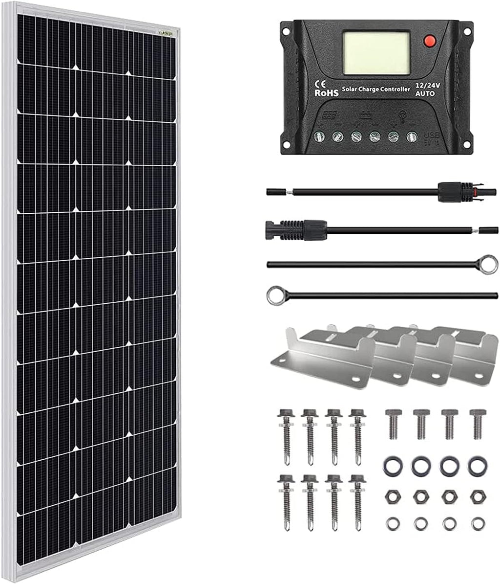 100 Watt 12 Volt Monocrystalline Solar Panel Kit with 10A PWM Charge Controller A2163