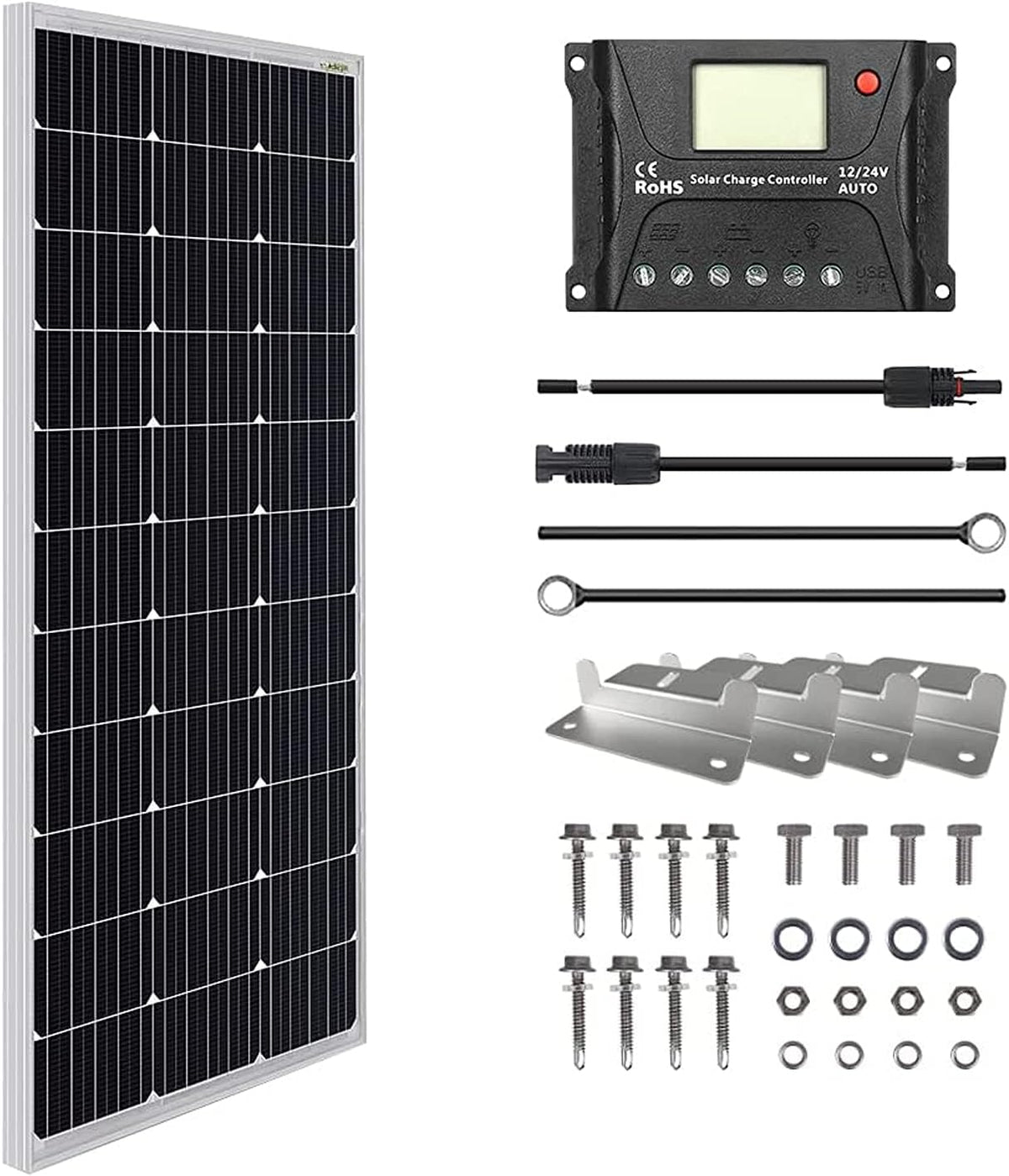 100 Watt 12 Volt Monocrystalline Solar Panel Kit with 10A PWM Charge Controller A2163