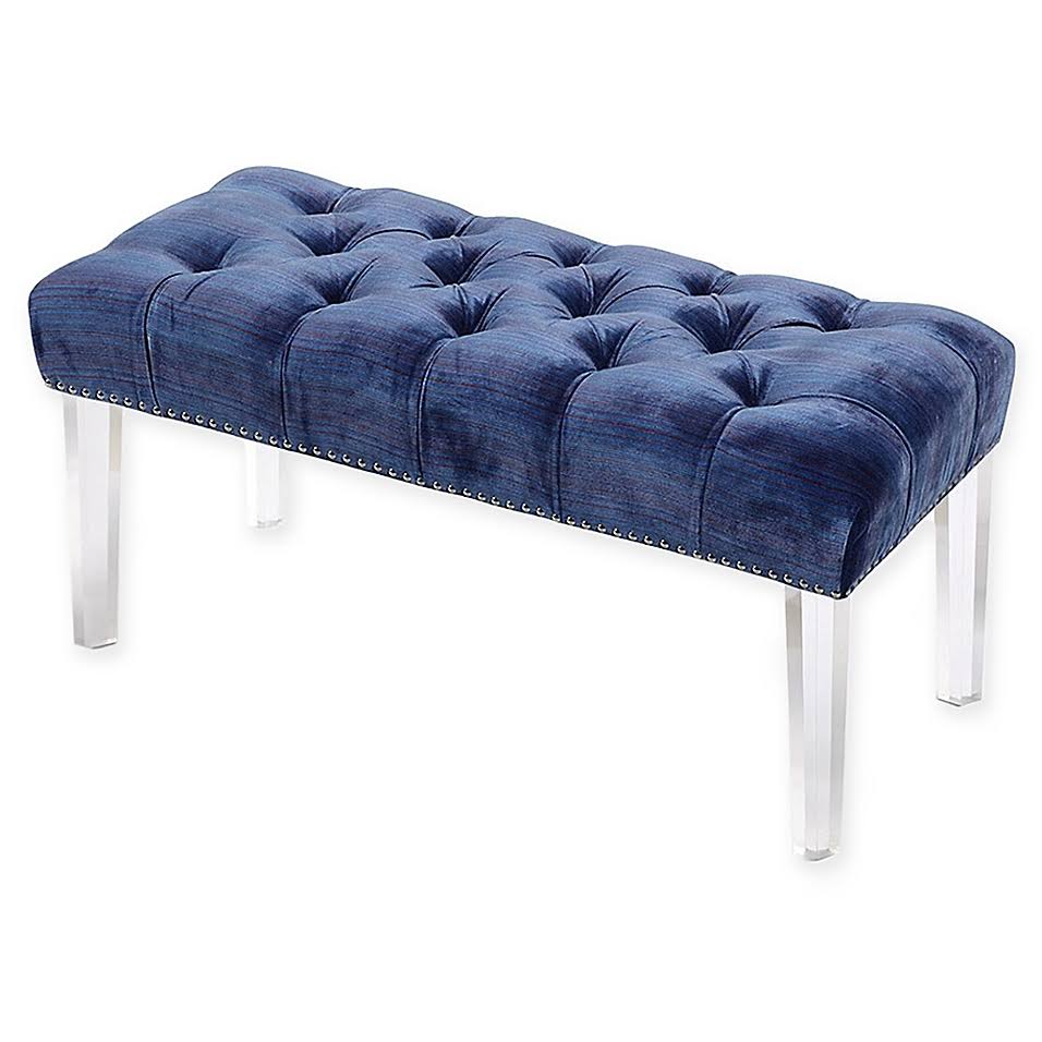 Blue Velvet Ottoman Bench N142