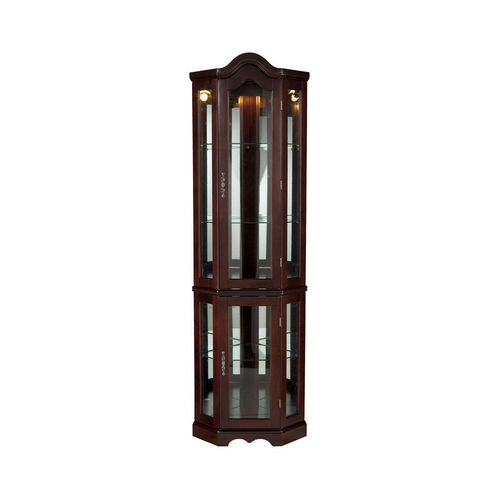 Lighted Corner Curio Cabinet Mahogany Y2309