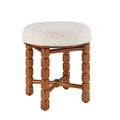 White Upholstered Boucle Vanity Stool with Wood Legs M808