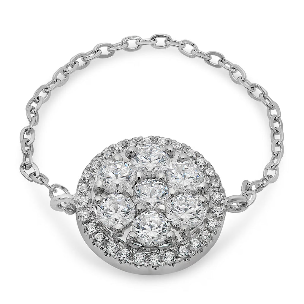 0.91 ct Round Cut Clear Simulated Diamond 18k White Gold Cluster Ring Size 5.5 C542899