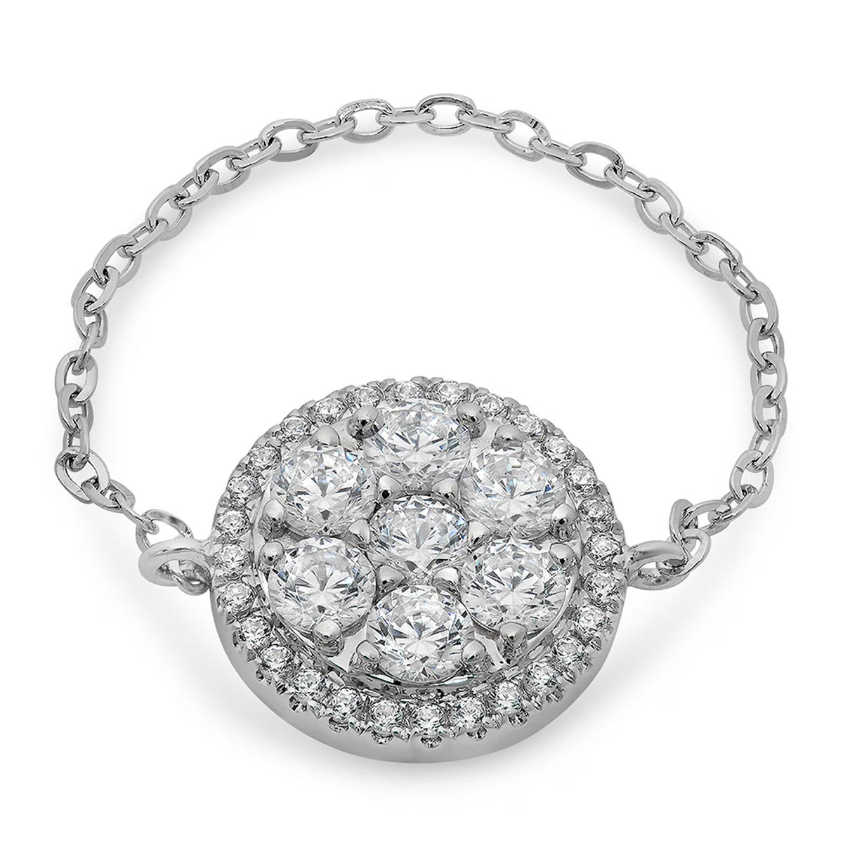 0.91 ct Round Cut Clear Simulated Diamond 18k White Gold Cluster Ring Size 5.5 C542899