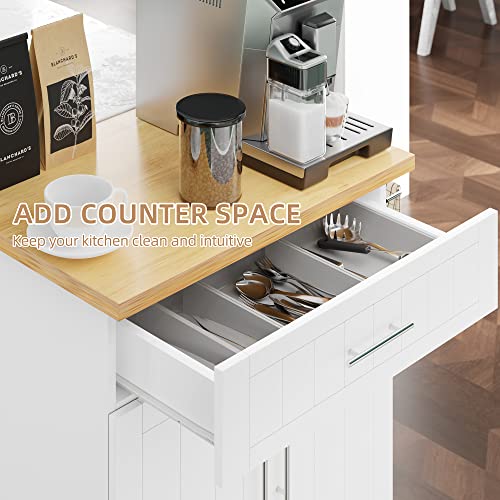 White Kitchen Island Cart with Storage and Drawers J7248