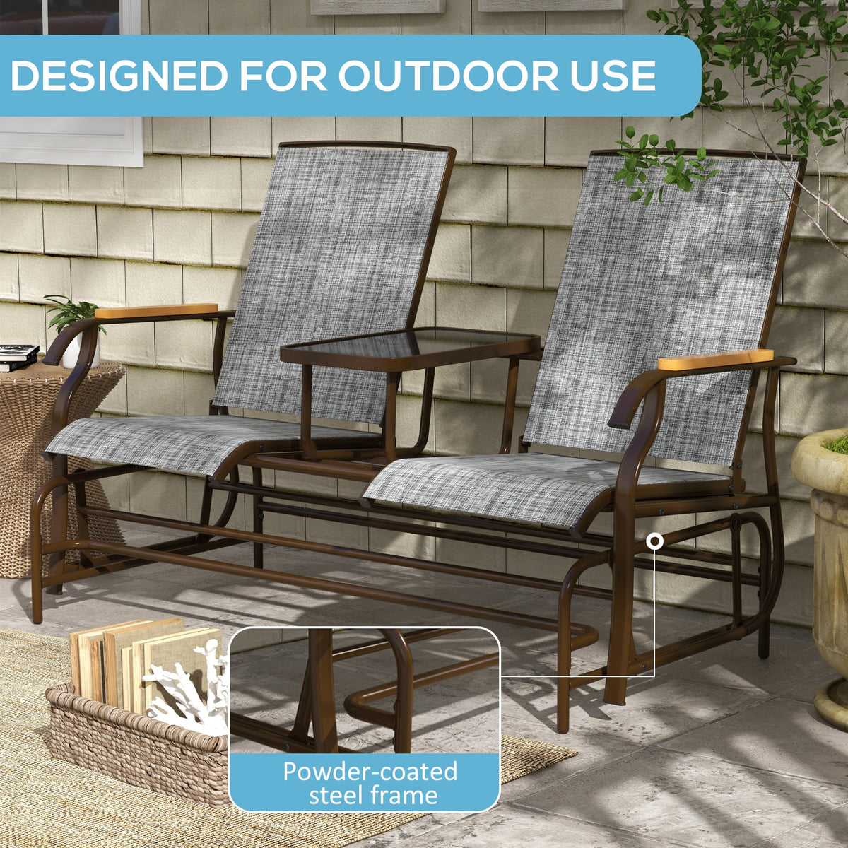 Outdoor Glider Bench 2-Person with Table X62318