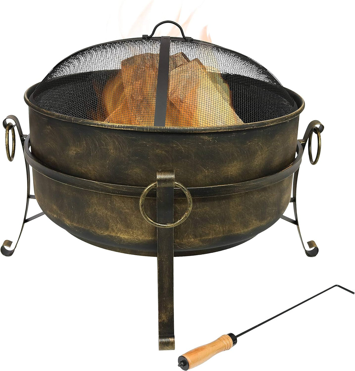 34 Inch Wood Burning Outdoor Fire Pit with Spark Screen and Poker W107494