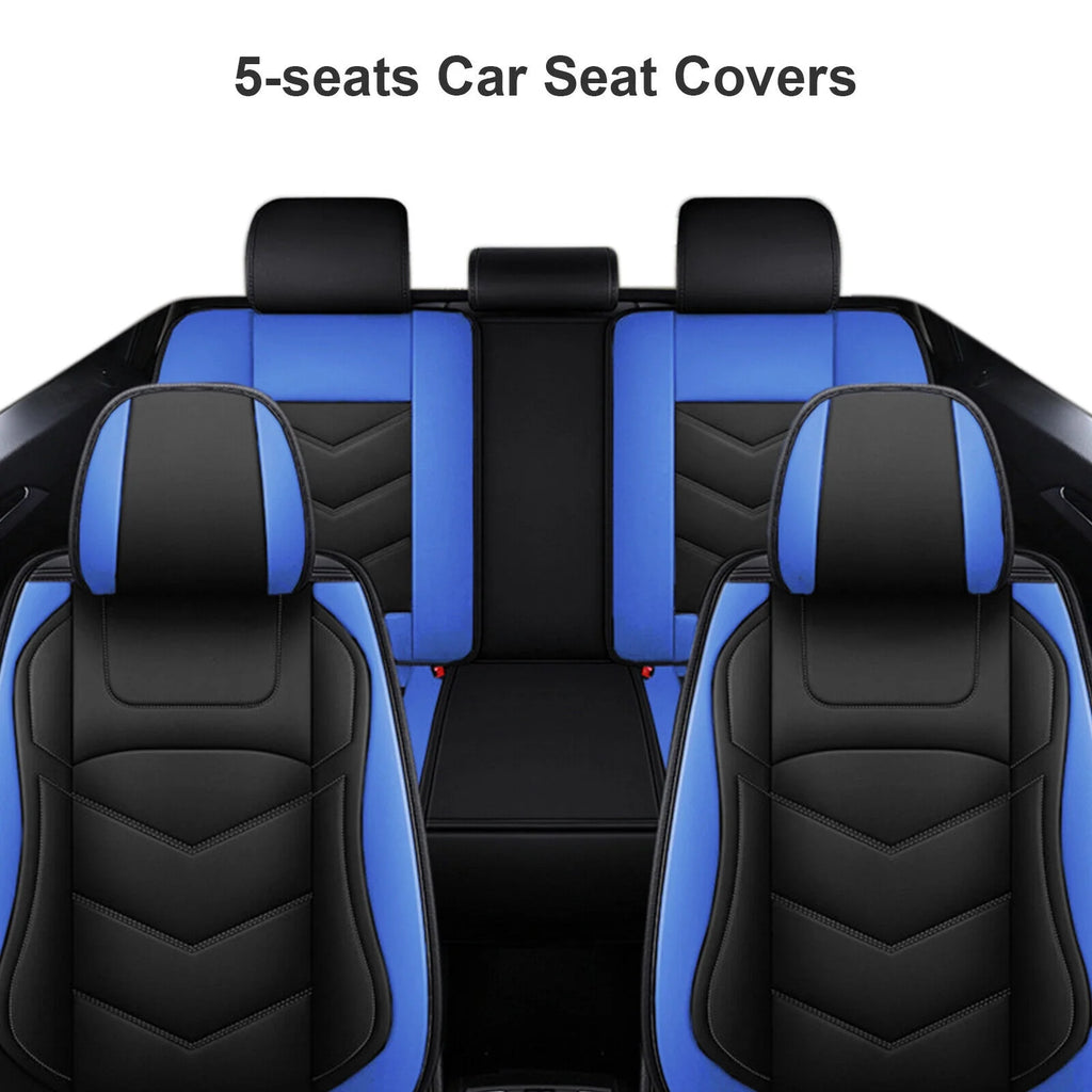 Black Blue Waterproof PU Leather 5 Seats Car Seat Covers Full Set Z220124
