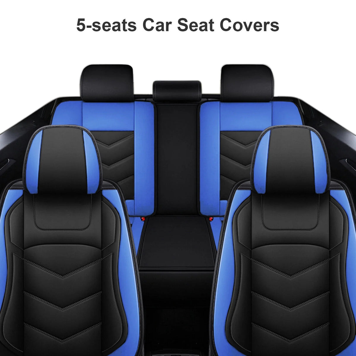Black Blue Waterproof PU Leather 5 Seats Car Seat Covers Full Set Z220124