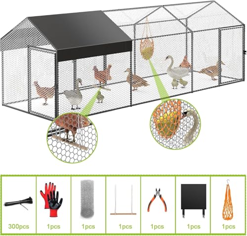 Large Metal Chicken Coop with Cover & Swing Y6573