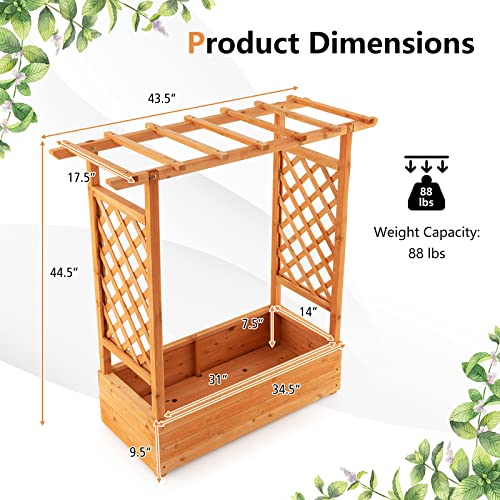 Raised Garden Bed with Arch Trellis Wood Planter Box K50592
