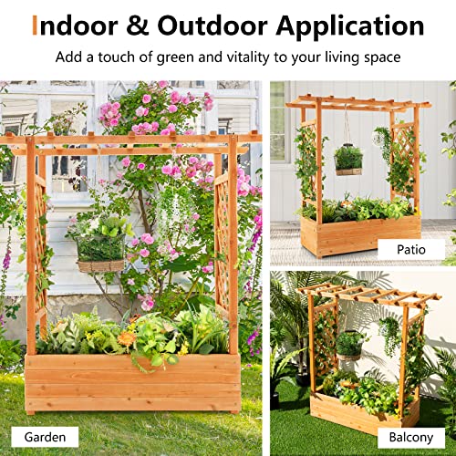 Raised Garden Bed with Arch Trellis Wood Planter Box K50592