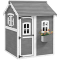 Gray Wooden Playhouse with Floor, Door, Windows & Planter Box L10950