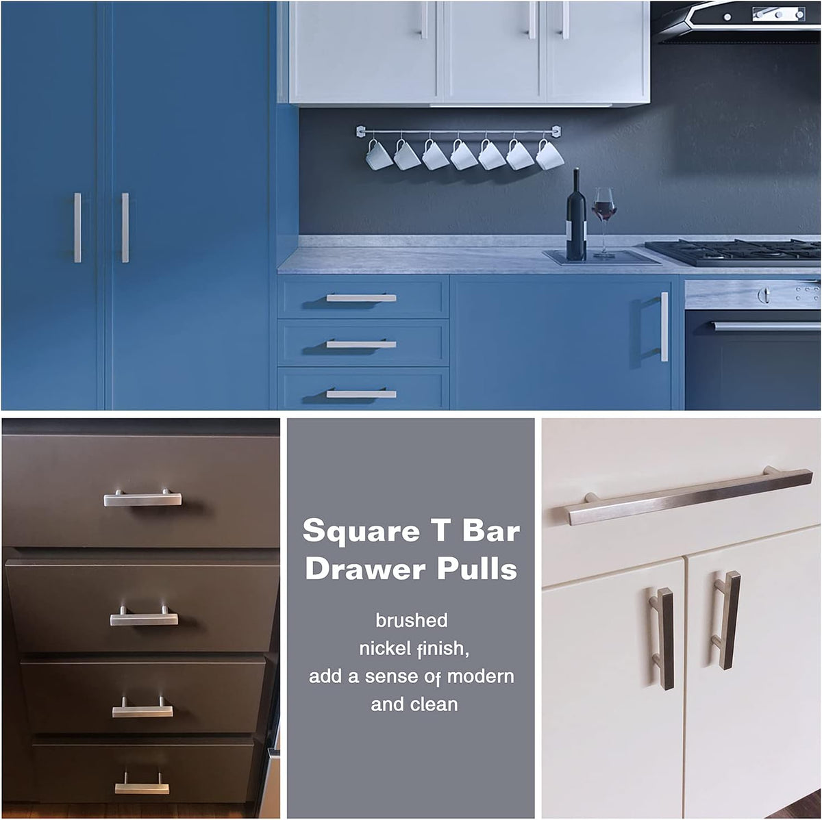 5 Pack Stainless Steel Square Cabinet Handles 5 Inch N44625