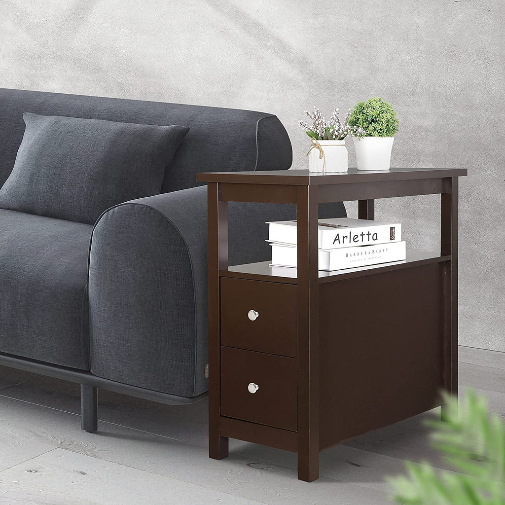 Set of 2 Wood Side Table with Shelf and Drawers D8176