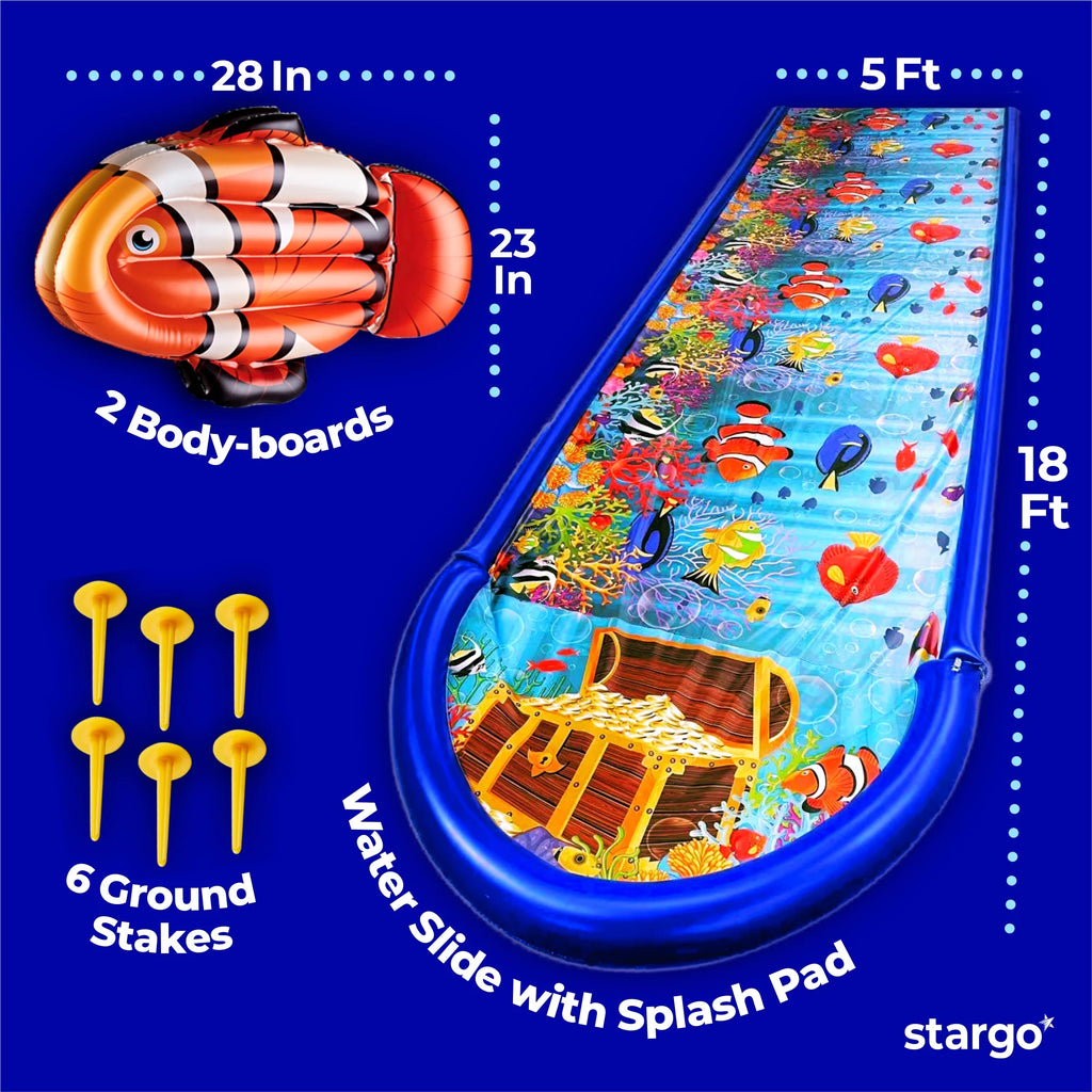 18 Feet x 5 Feet Water Slide with Splash Pad and Sprinkler G9126