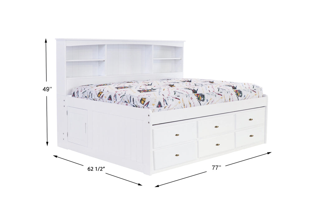 Solid Pine Full Bookcase Daybed with 3 Drawers and Twin Trundle in Casual White G223