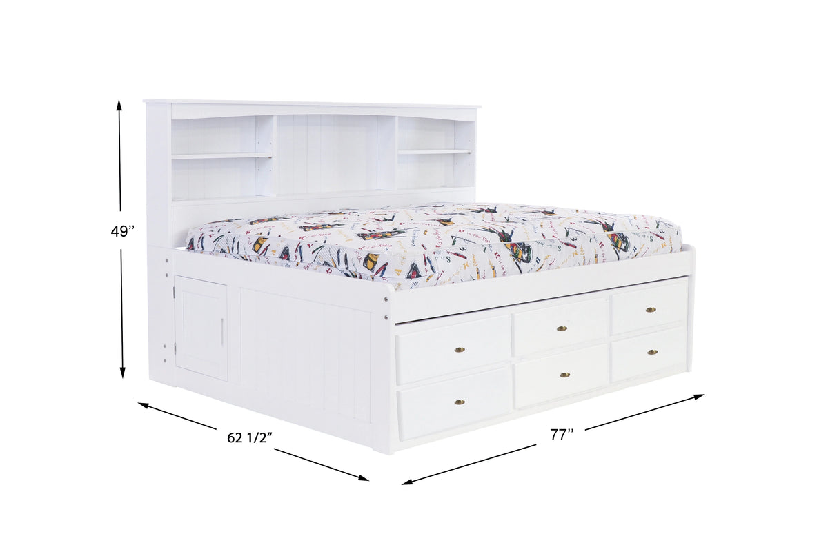 Solid Pine Full Bookcase Daybed with 3 Drawers and Twin Trundle in Casual White G223