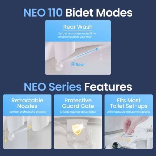 Fresh Water Non-Electric Bidet Attachment for Toilet Seat, Adjustable Water Pressure, Rear Wash (White) B9461
