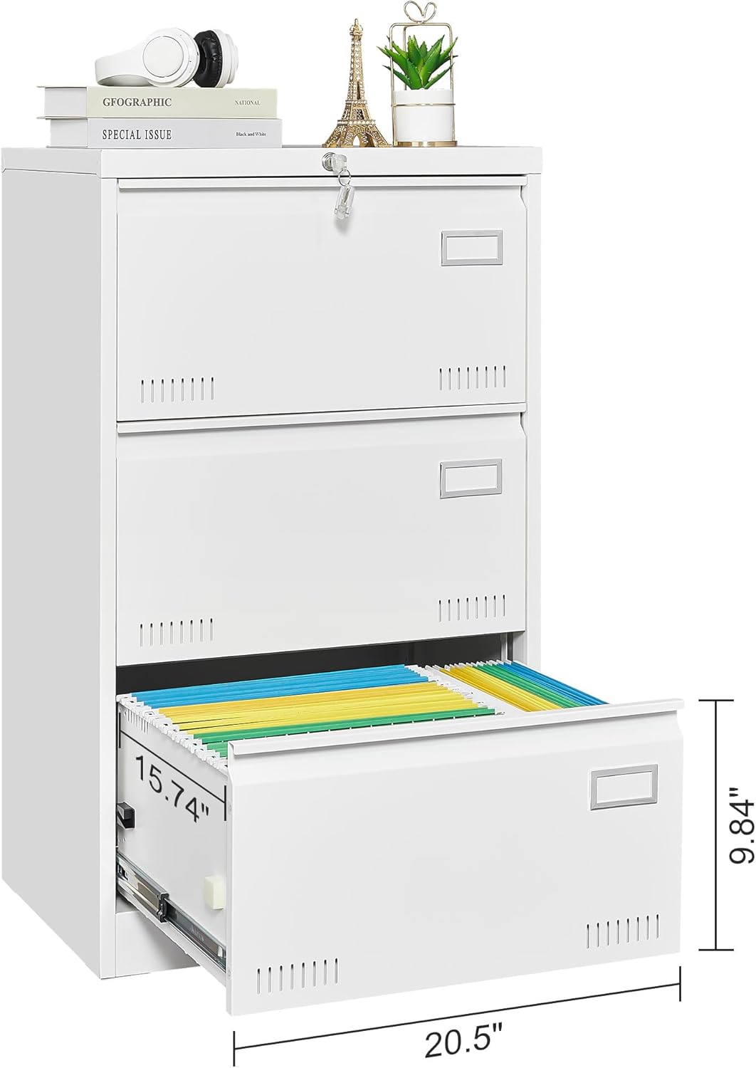 White 3-Drawer Metal Lateral File Cabinet S60286