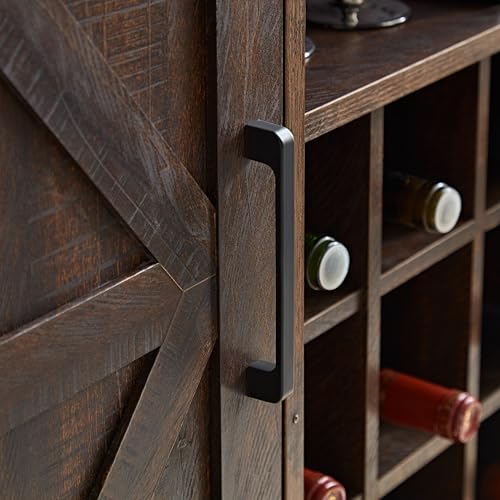 Gray Wash Farmhouse Coffee Bar Cabinet with Wine Rack and Drawer S357