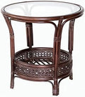 Natural Rattan Round Coffee Table with Glass Top Dark Brown I404140