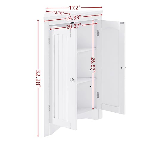 White 1 Corner Bathroom Cabinet with Doors Shelves J99360