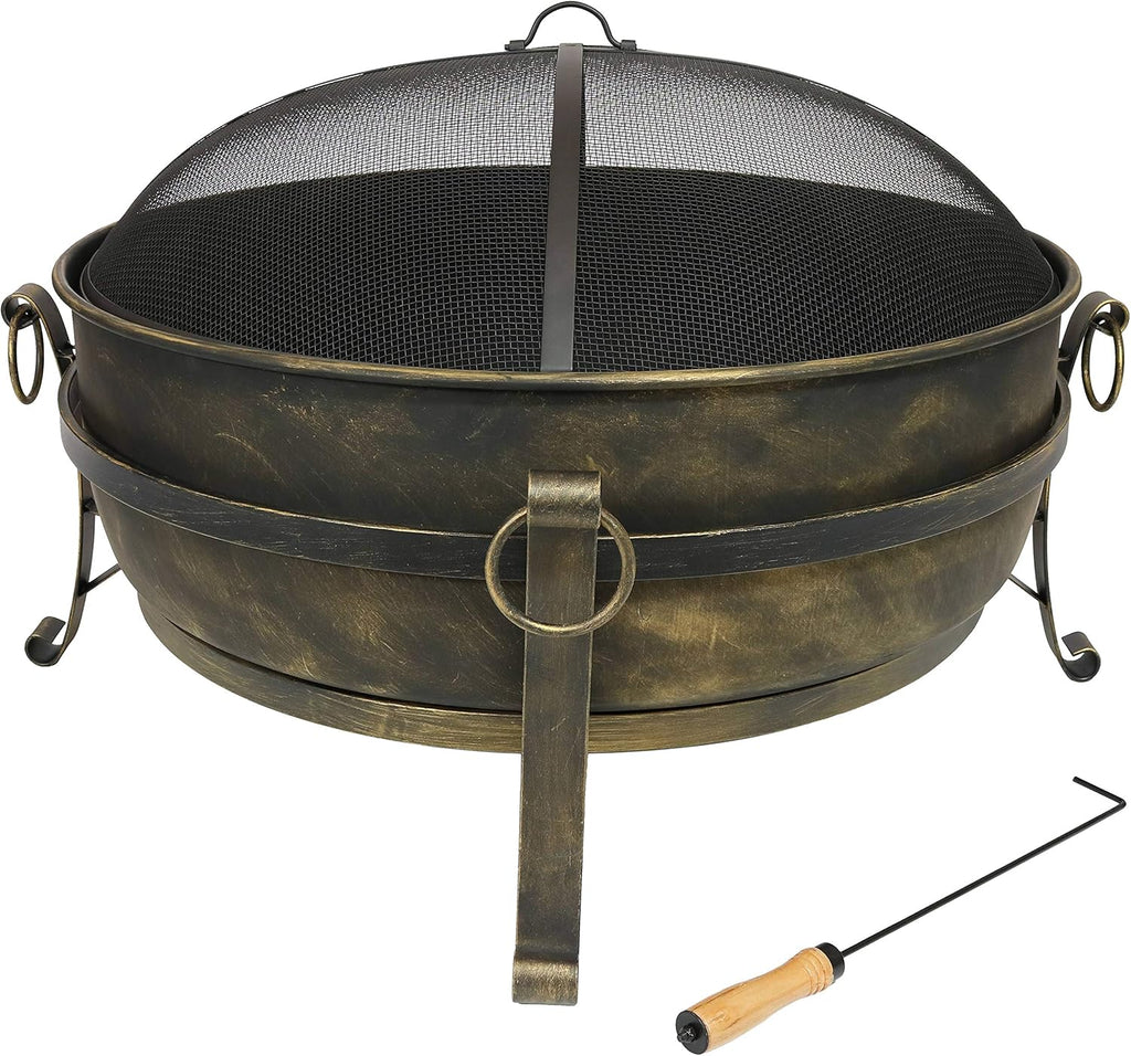 34 Inch Wood Burning Outdoor Fire Pit with Spark Screen and Poker W107494