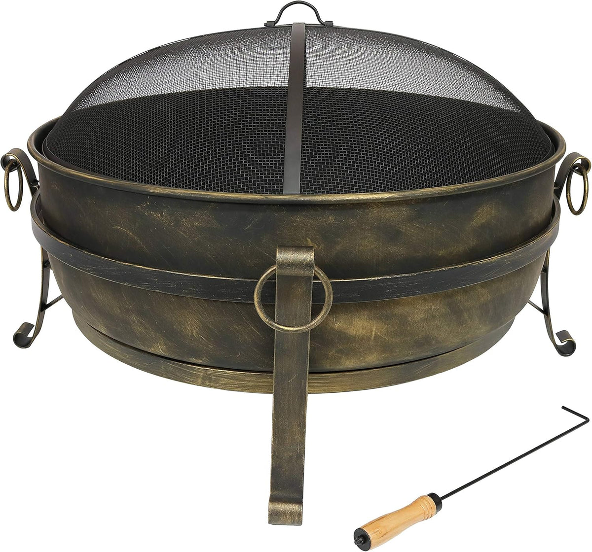 34 Inch Wood Burning Outdoor Fire Pit with Spark Screen and Poker W107494