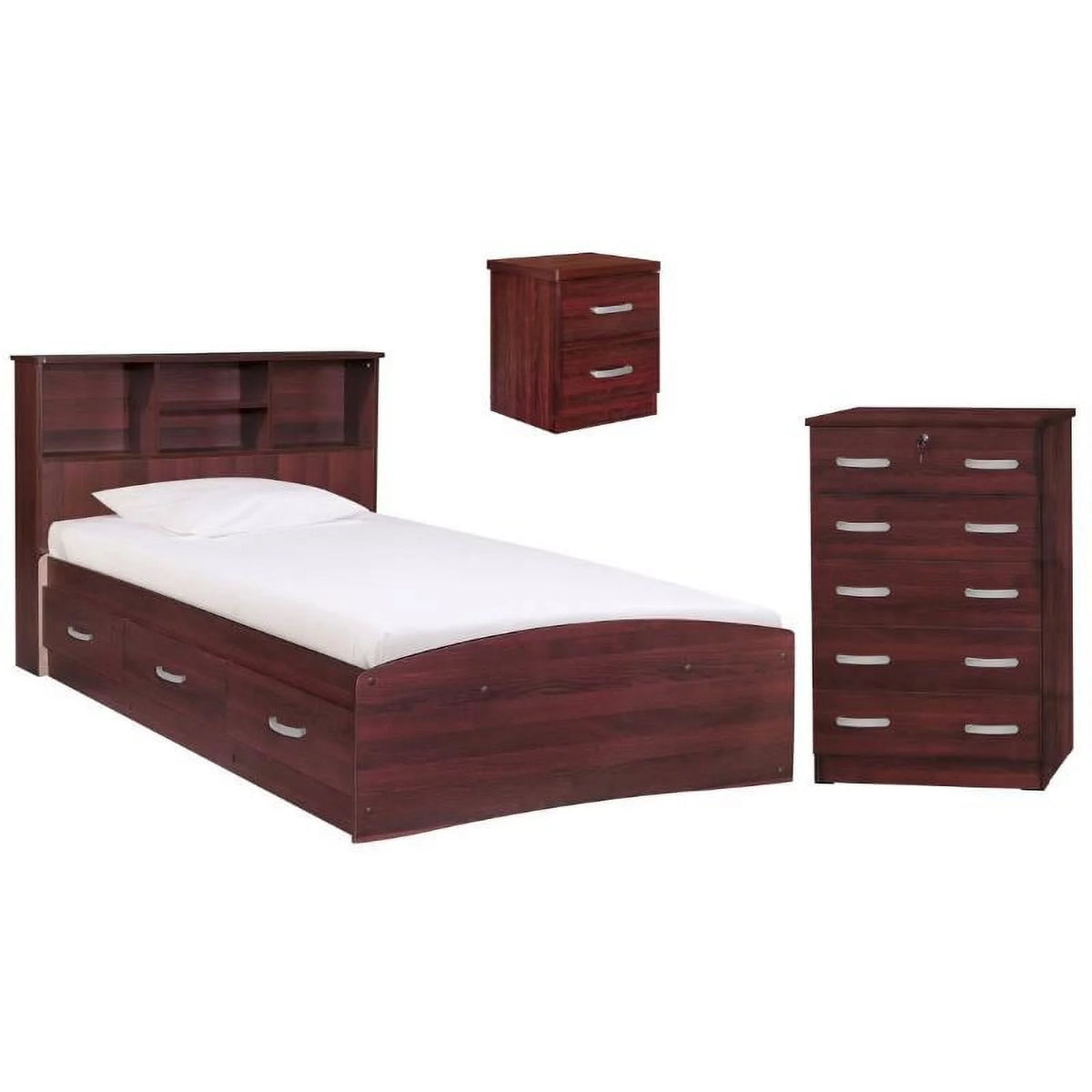 3-Piece Set with Twin Bed Dresser with Lock and Nightstand in Black R772121
