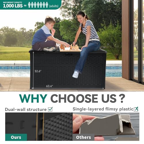 XXL 230 Gallon Double-Wall Resin Rattan Outdoor Storage Box (Gray) V247245
