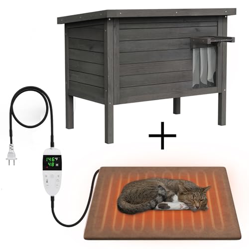 Outdoor Feral Cat House Heated Cat Shelter with Insulated Foam 34.5"X21.5"x27.2" M52419