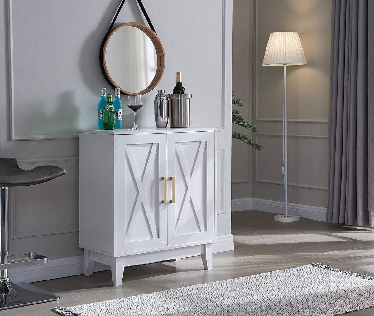 White Small Cabinet Sideboard with Wood Doors B470