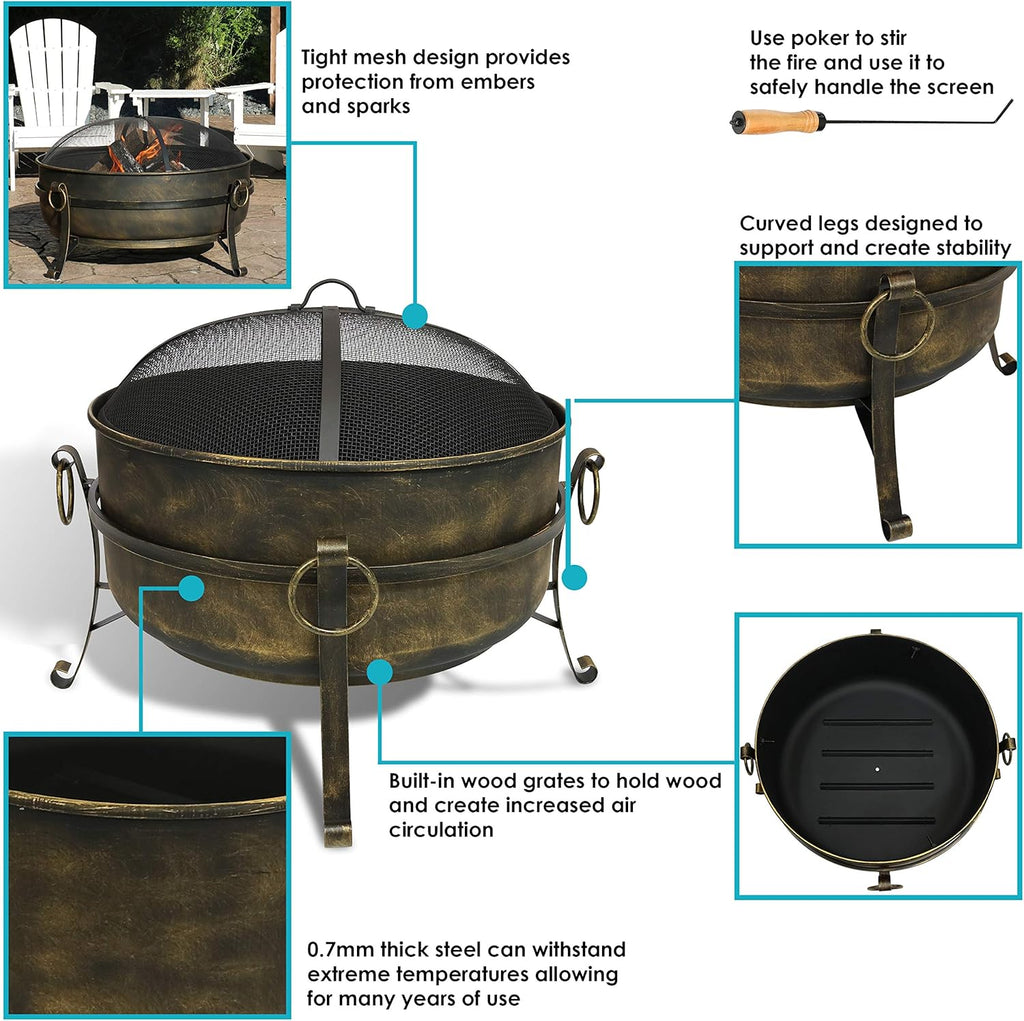 34 Inch Wood Burning Outdoor Fire Pit with Spark Screen and Poker W107494