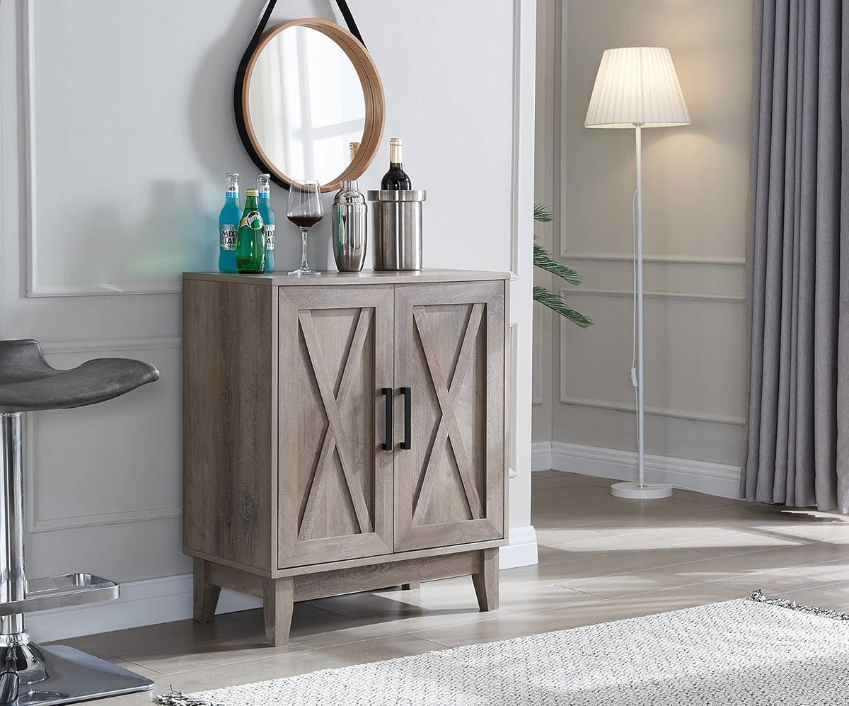 White Small Cabinet Sideboard with Wood Doors B470