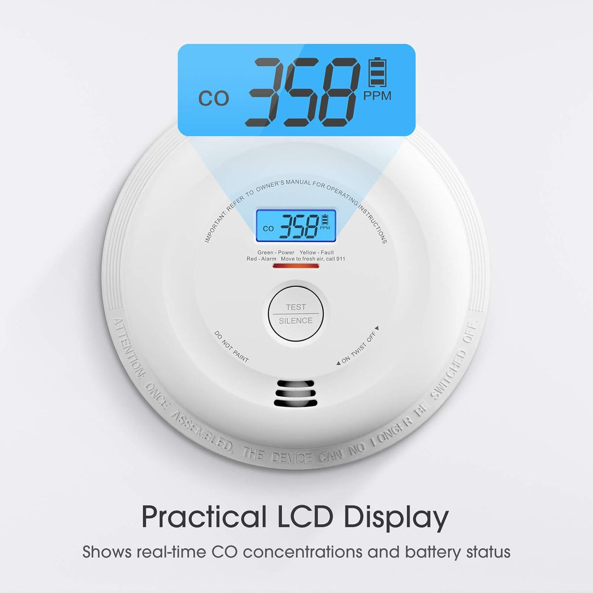 10-Year Battery Smoke and Carbon Monoxide Detector with LCD Display, Pack of 5 L476