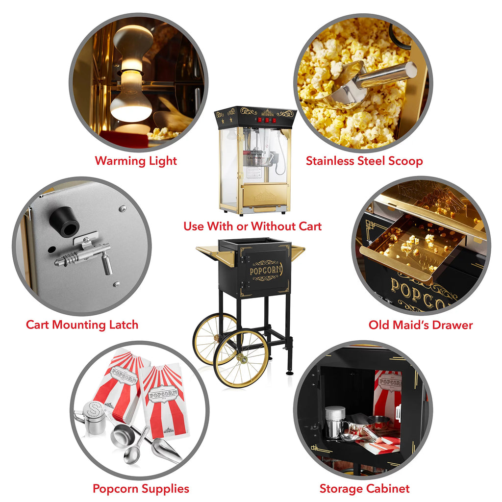 Black 8 oz Popcorn Machine with Cart B84995