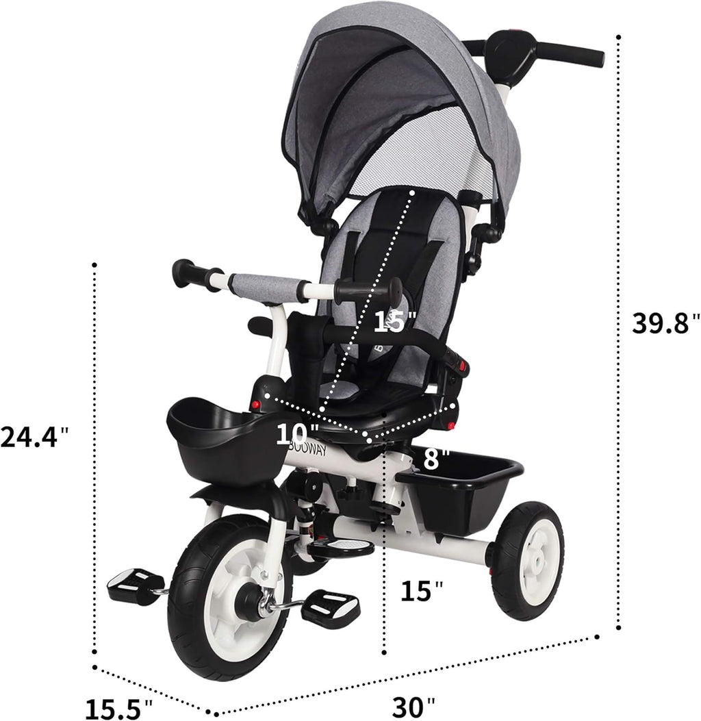 6-in-1 Kids Stroller Tricycle with Adjustable Push Handle, Removable Canopy, Safety Harness H289875