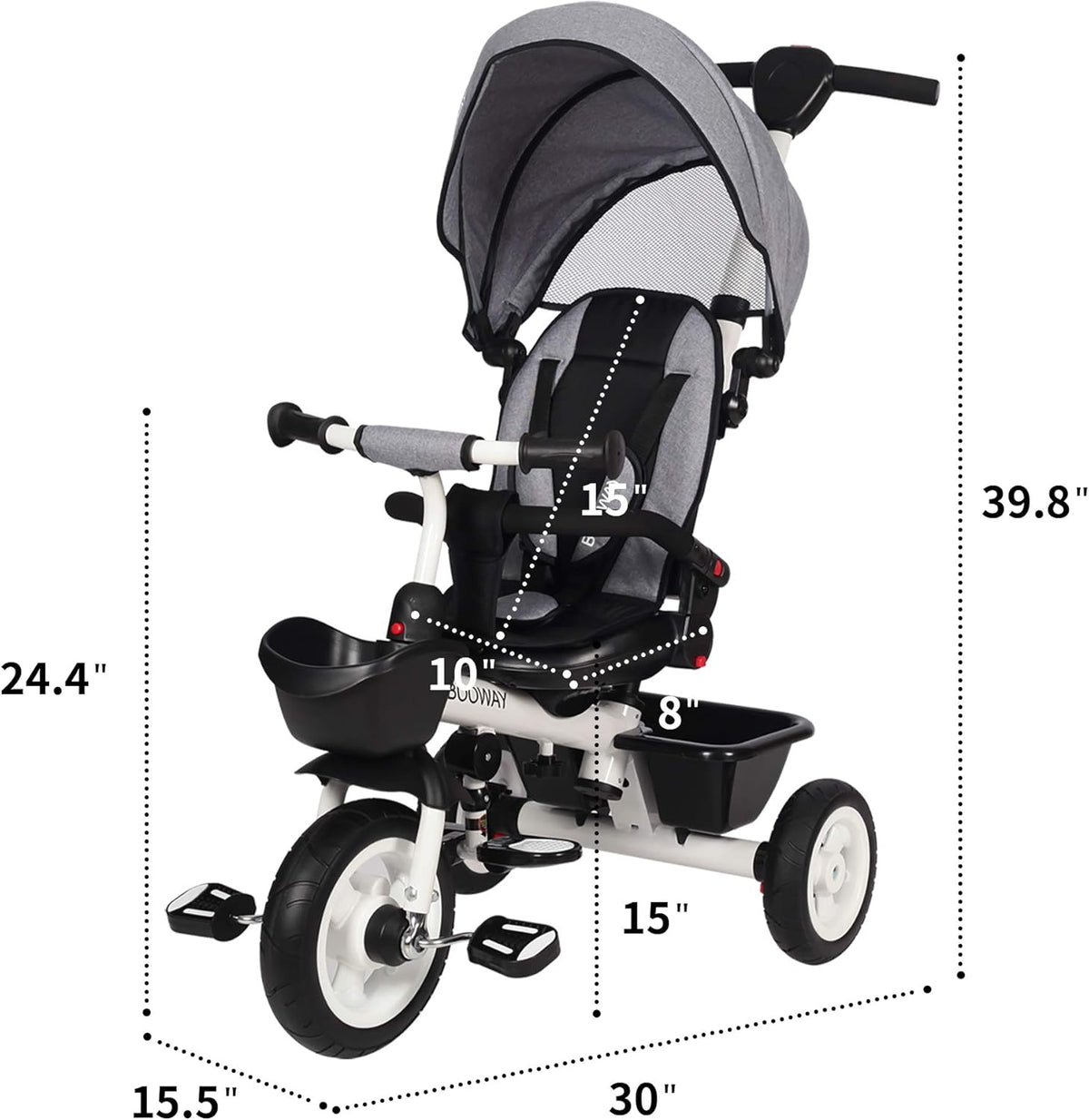 6-in-1 Kids Stroller Tricycle with Adjustable Push Handle, Removable Canopy, Safety Harness H289875