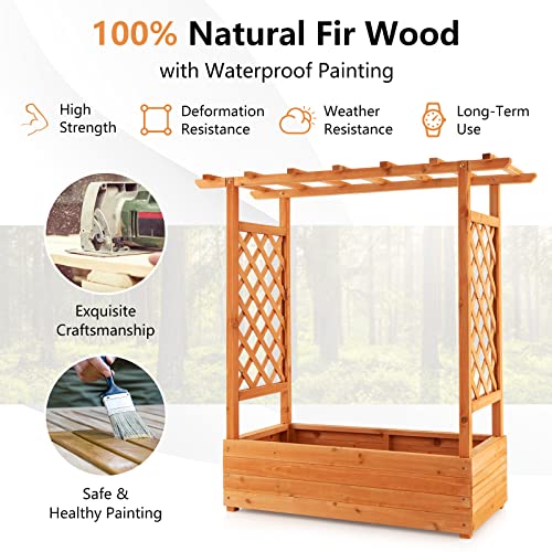 Raised Garden Bed with Arch Trellis Wood Planter Box K50592