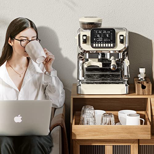 Espresso Machine with Milk Frother, Semi Automatic Coffee Machine with Grinder, 15 Bar Pressure Pump S3463